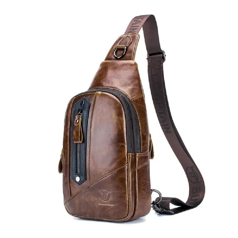 BULLCAPTAIN - BullCaptain - Mochila Cruzada de Cuero Mate XB-126-CF Café