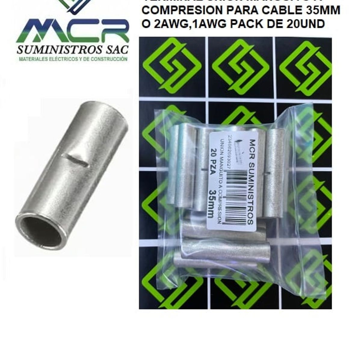 GENERICO - TERMINAL UNION MANGUITO A COMPRESION PARA CABLE 35MM O 2AWG1AWG 20UND