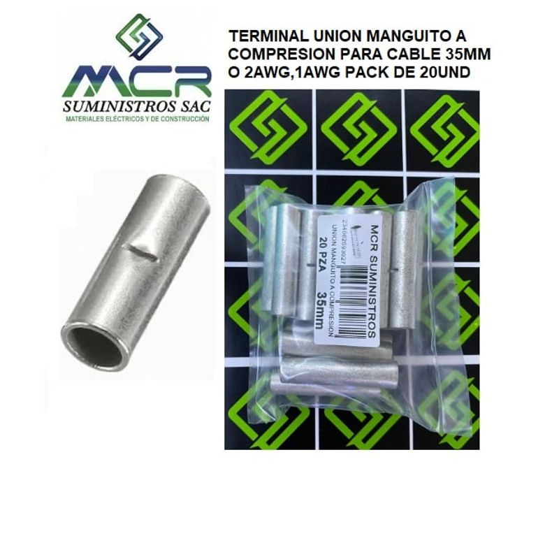 GENERICO - TERMINAL UNION MANGUITO A COMPRESION PARA CABLE 35MM O 2AWG1AWG 20UND