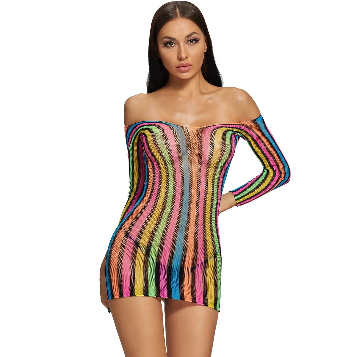 GENERICO - Sexy vestido lencería multicolor tipo malla