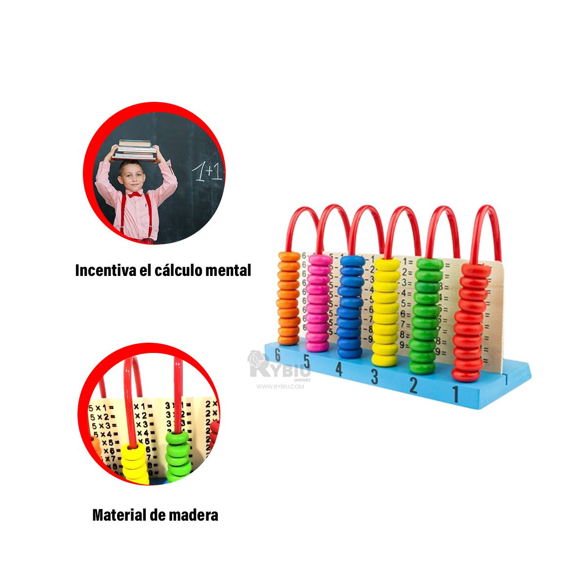 RYBIU IMPORT - Abaco Vertical para Aprender Matematica de Madera