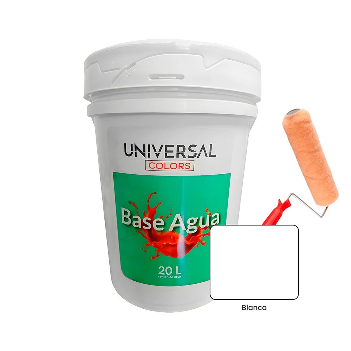 UNIVERSAL COLORS - Pintura Látex Acrílico Antihongos Universal Colors blanco mate 5gl + Rodillo Toro melón de 12
