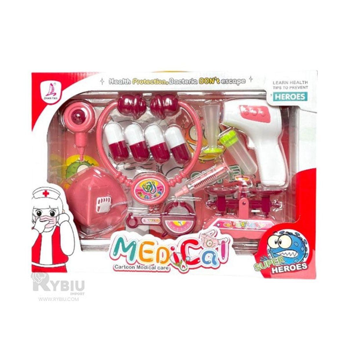 GENERICO - Set de Doctora 14 Piezas para Niñas en Caja en Rosado