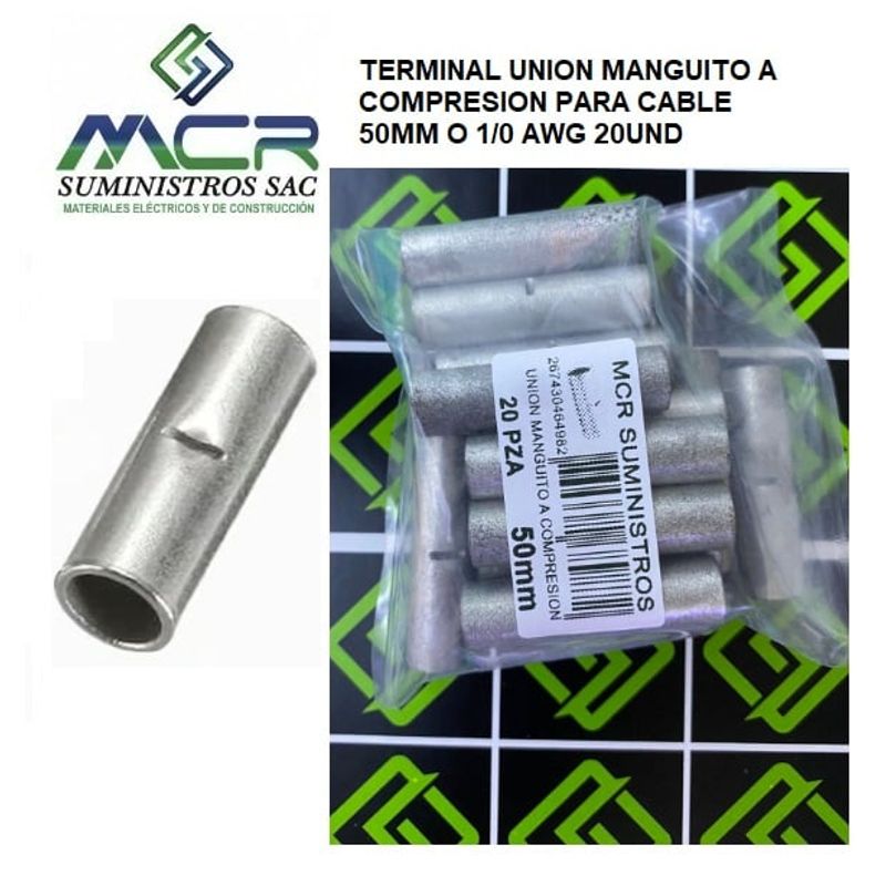 GENERICO - TERMINAL UNION MANGUITO A COMPRESION PARA CABLE 50MM O 10 AWG 20UND