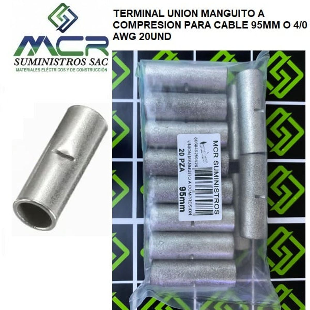 GENERICO - TERMINAL UNION MANGUITO A COMPRESION PARA CABLE 95MM O 4-0AWG 20UND