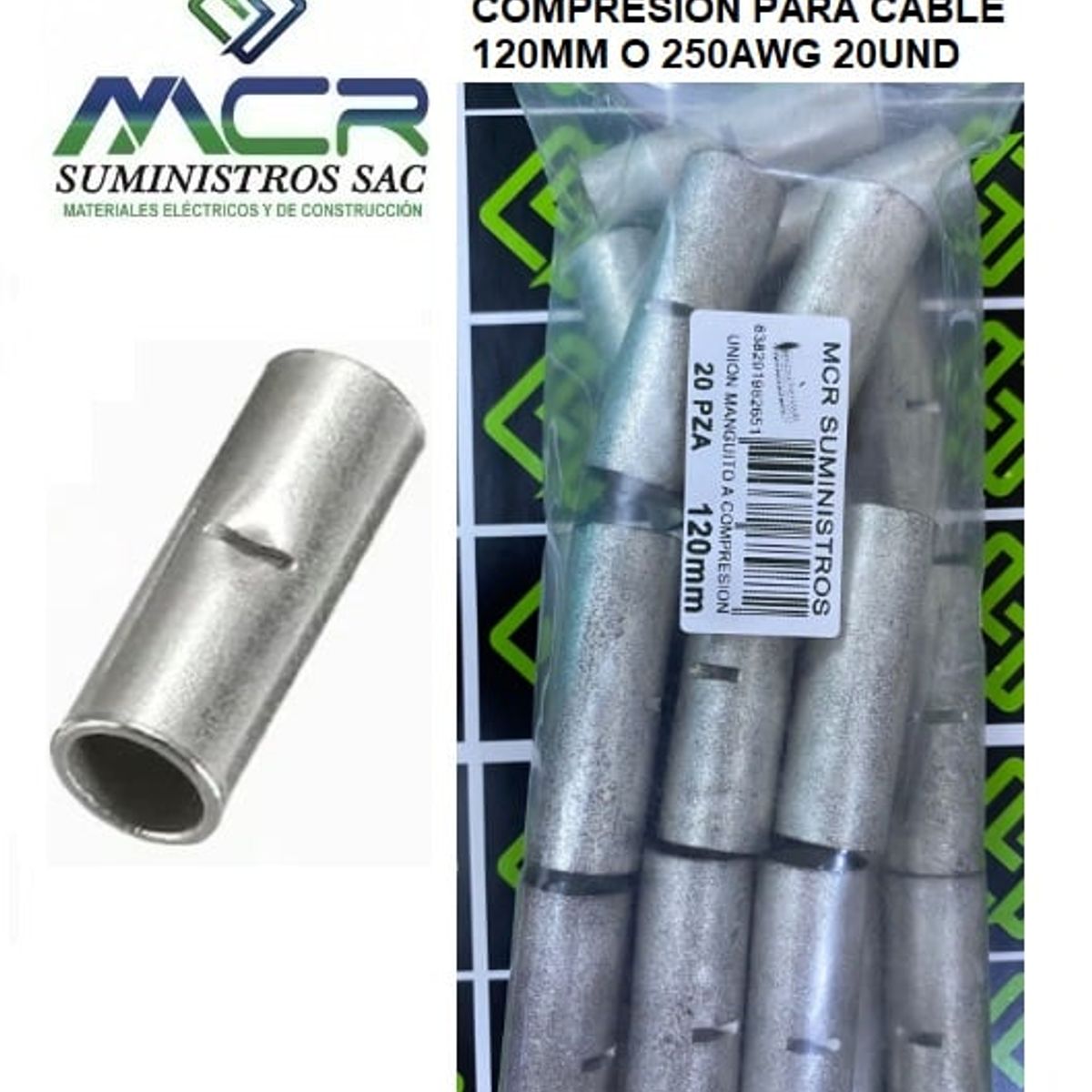 GENERICO - TERMINAL UNION MANGUITO A COMPRESION PARA CABLE 120MM O 250AWG 20UND