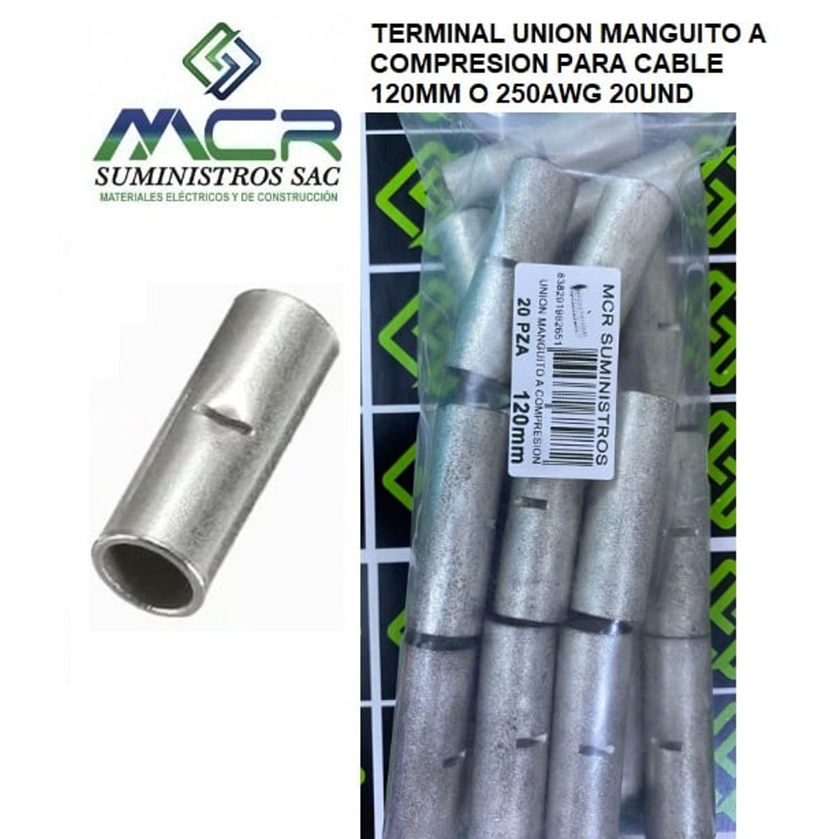 GENERICO - TERMINAL UNION MANGUITO A COMPRESION PARA CABLE 120MM O 250AWG 20UND