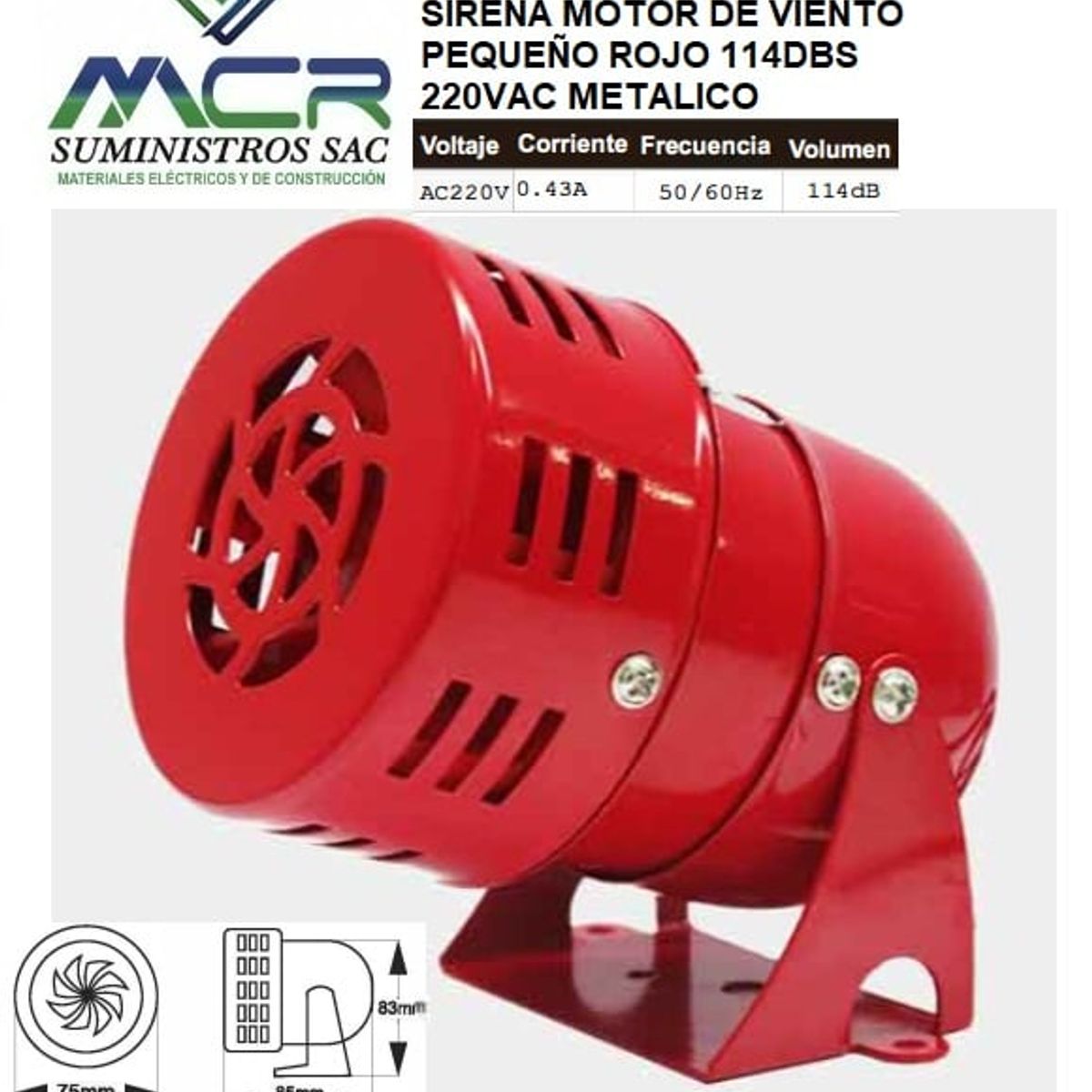 GENERICO - SIRENA METALICA DE 114 DB 220VAC 0.43AMPERIOS