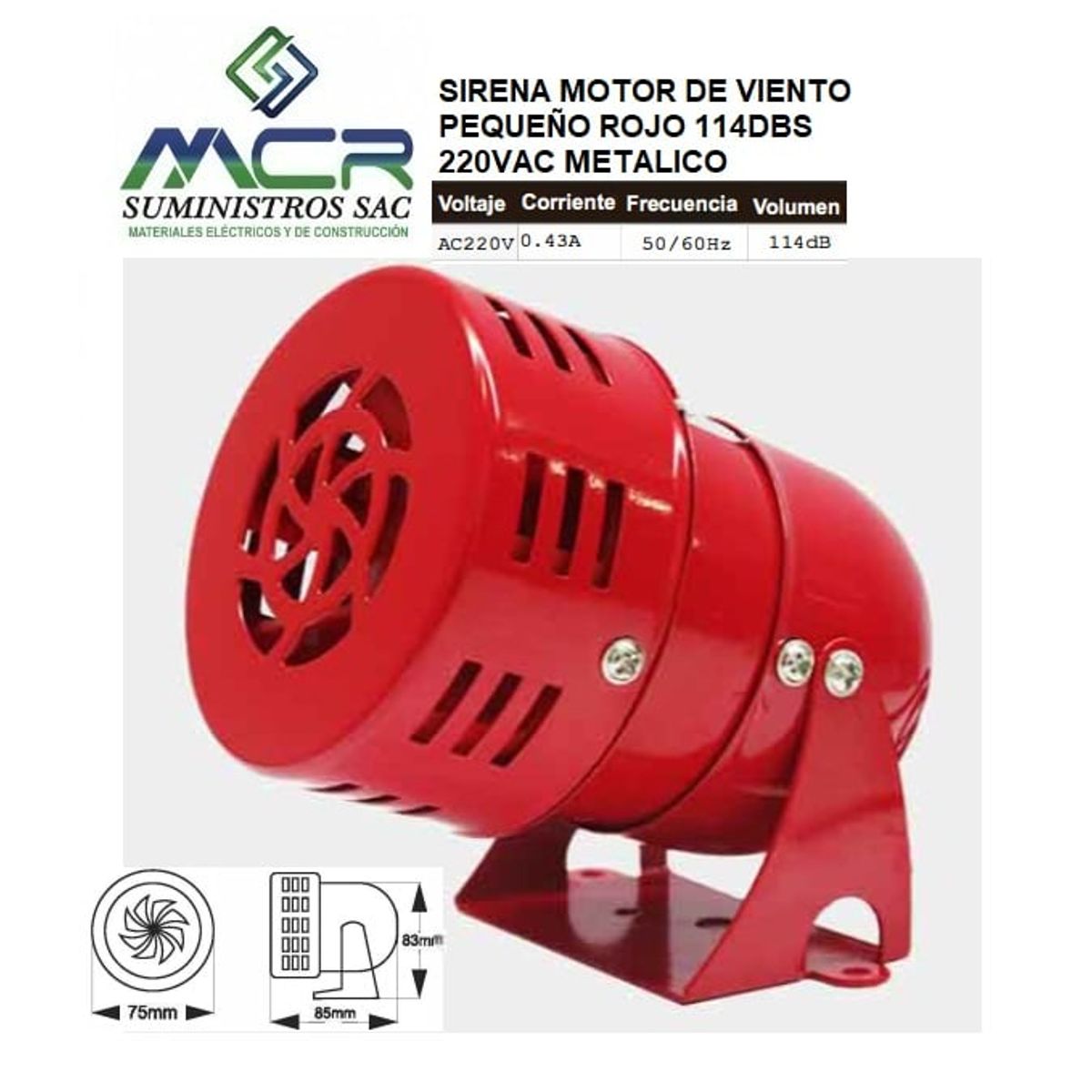 GENERICO - SIRENA METALICA DE 114 DB 220VAC 0.43AMPERIOS