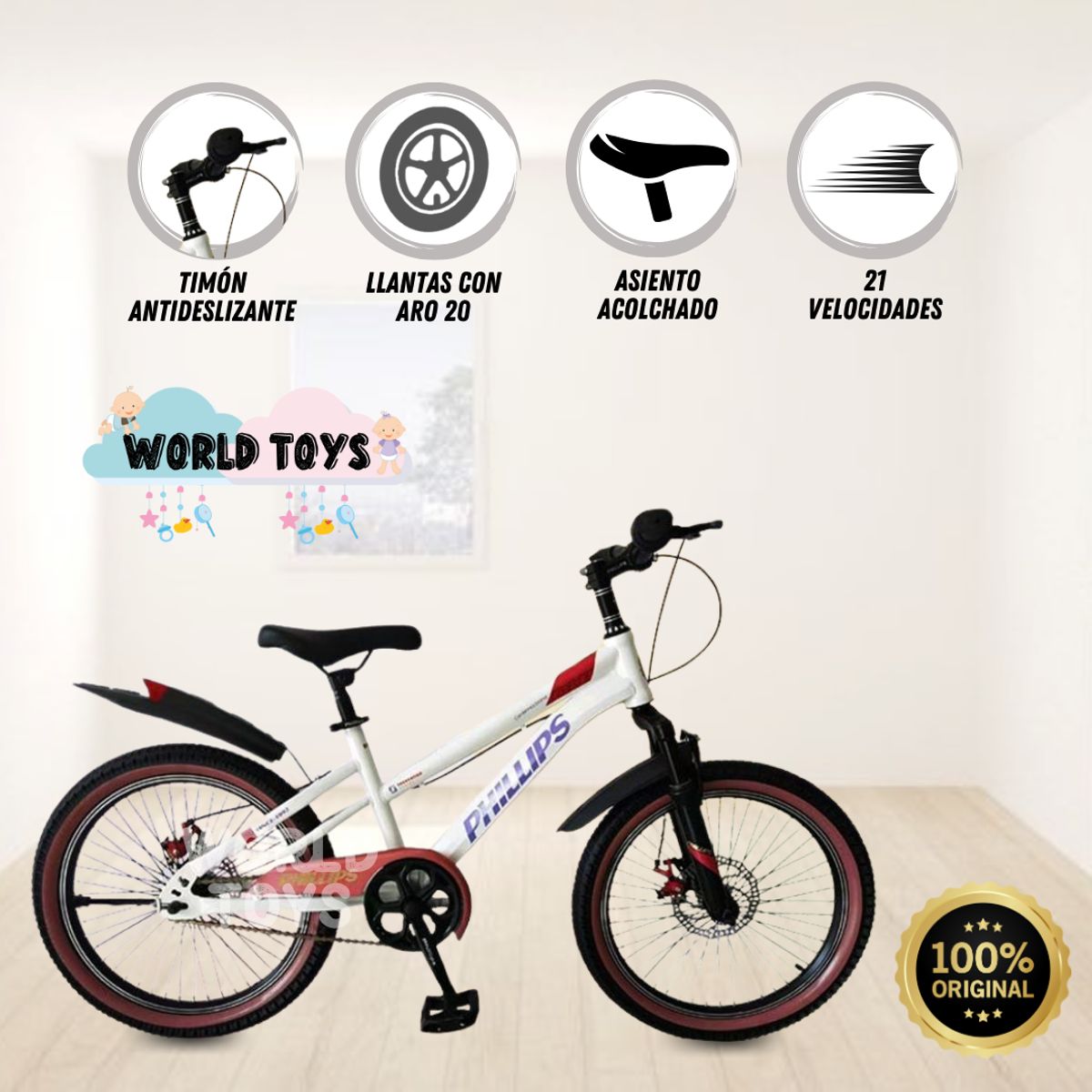 PHILIPS - Bicicleta para Niños Aro 20 «ZEPHYR» White