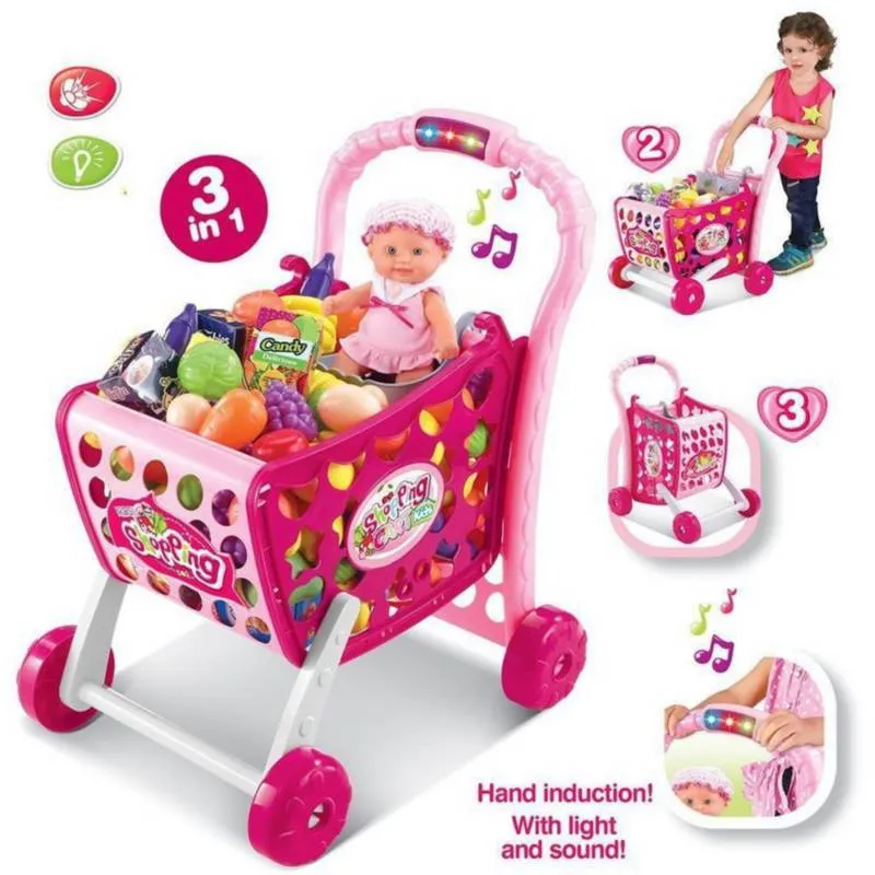 GENERICO - Carrito de Compras Musical para Niñas con Luces Rosado