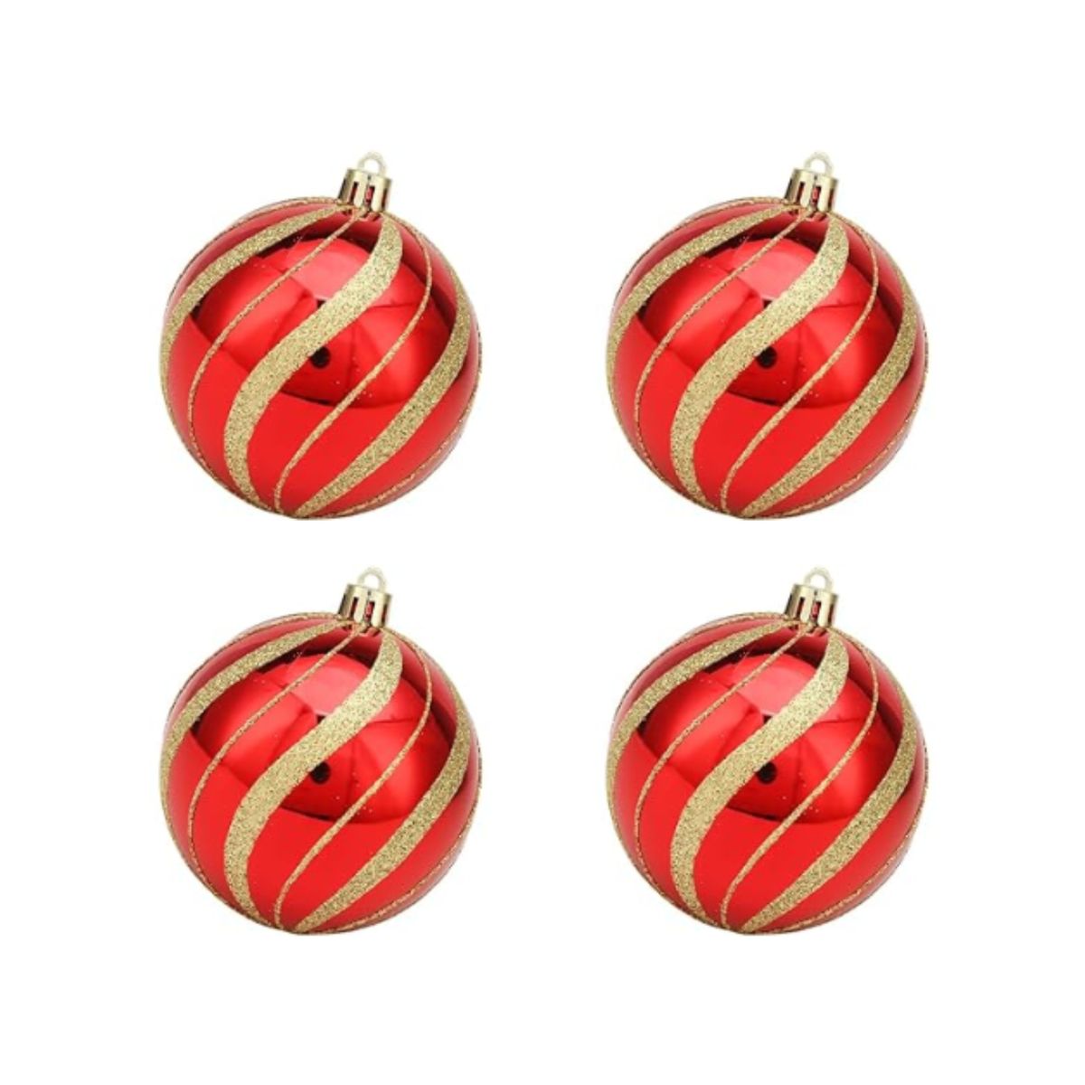 GENERICO - SET X4 BOLA ROJO CON DORADO 10 CM PARA ARBOL DE NAVIDAD