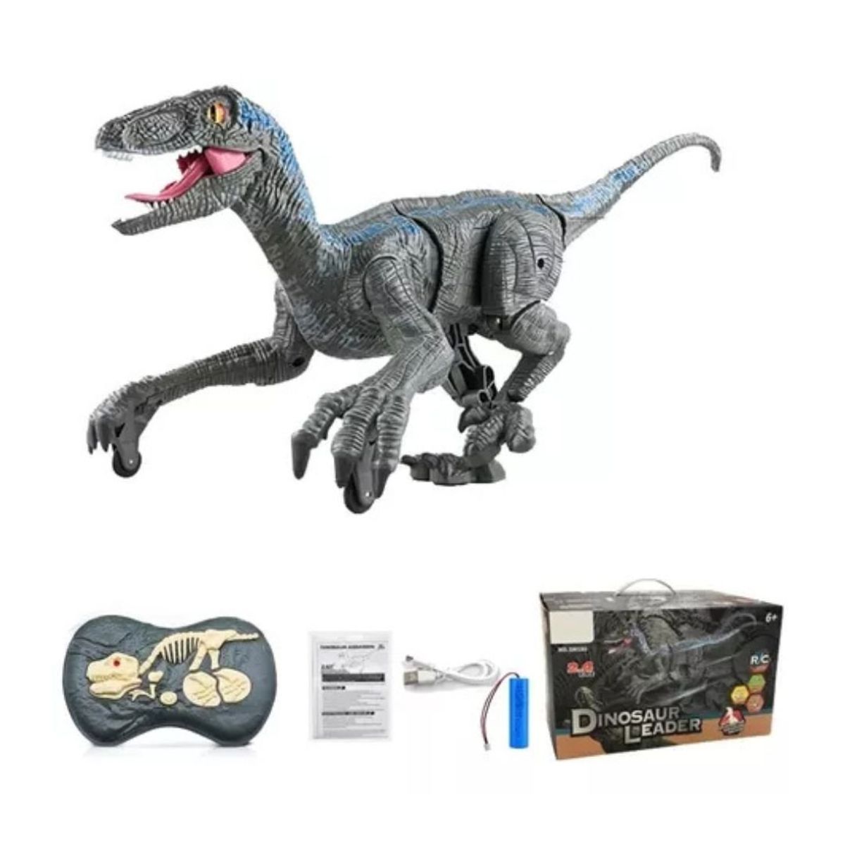 GENERICO - Juguete Dinosaurio Velociraptor Bota Humo y Control Remoto para Niños
