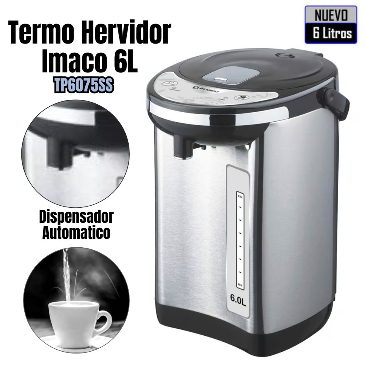 IMACO - Termo Hervidor Electrico Imaco de 6lts con Dispensador - TP6075SS