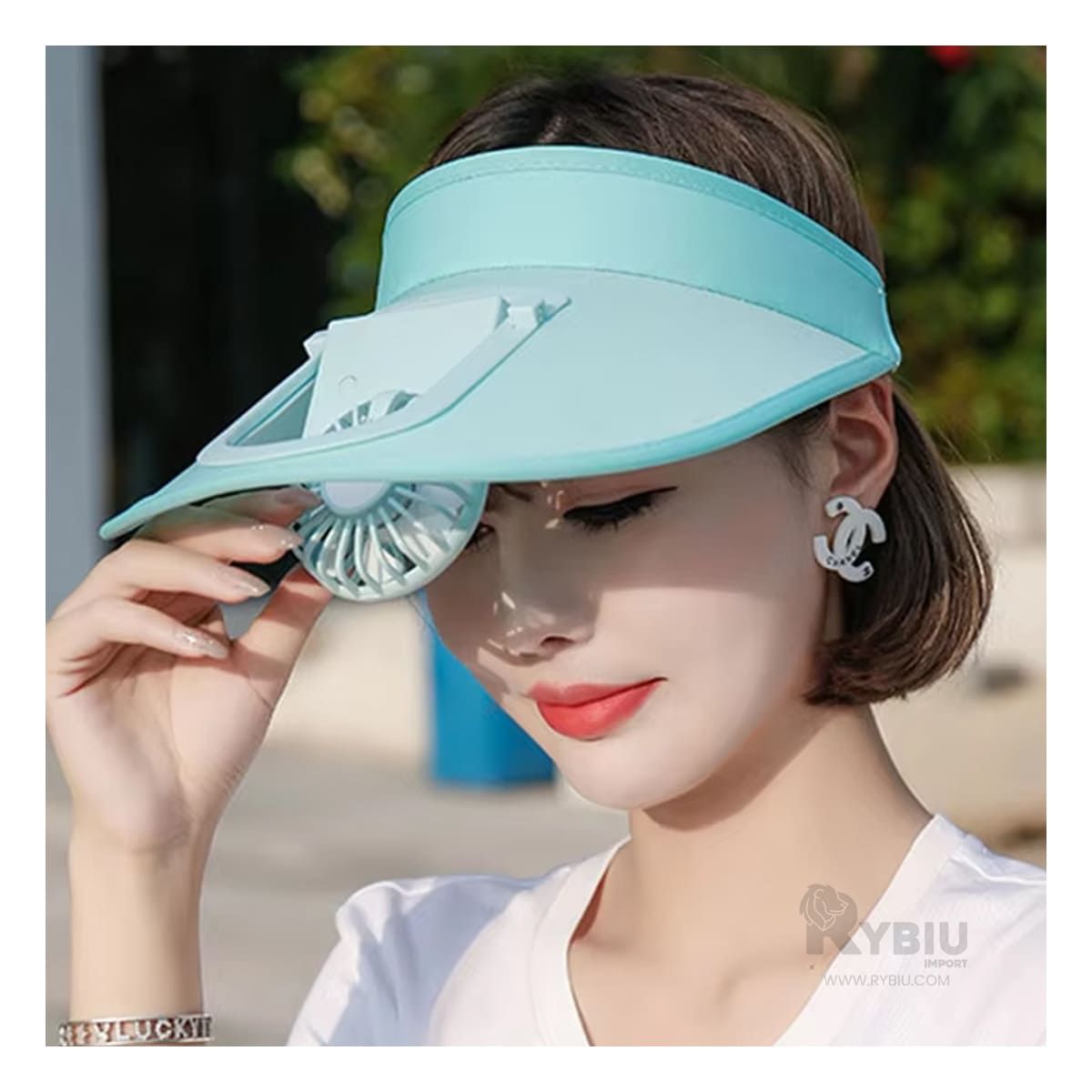 GENERICO - Sombrero de Visera con Ventilador Incorporado en Verde Agua