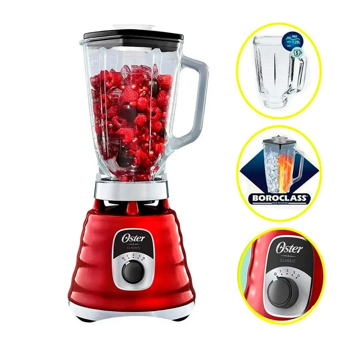 OSTER - Licuadora Clásica 3 V con Perilla Ergonómica Oster BLST4126R-053 ROJO