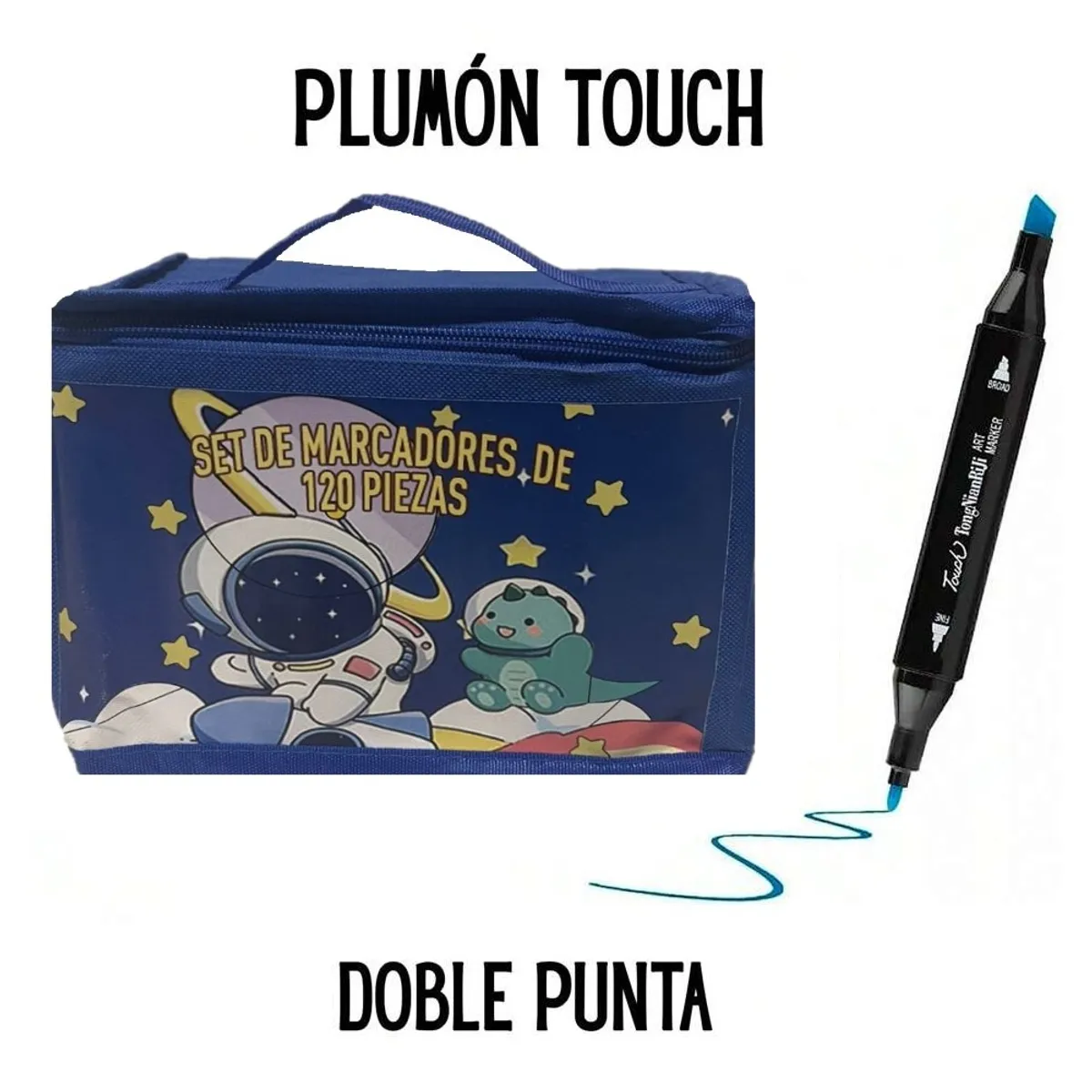 GENERICO - Set 120 Plumones Marcador DoblePunta Estuche Arte Astronauta