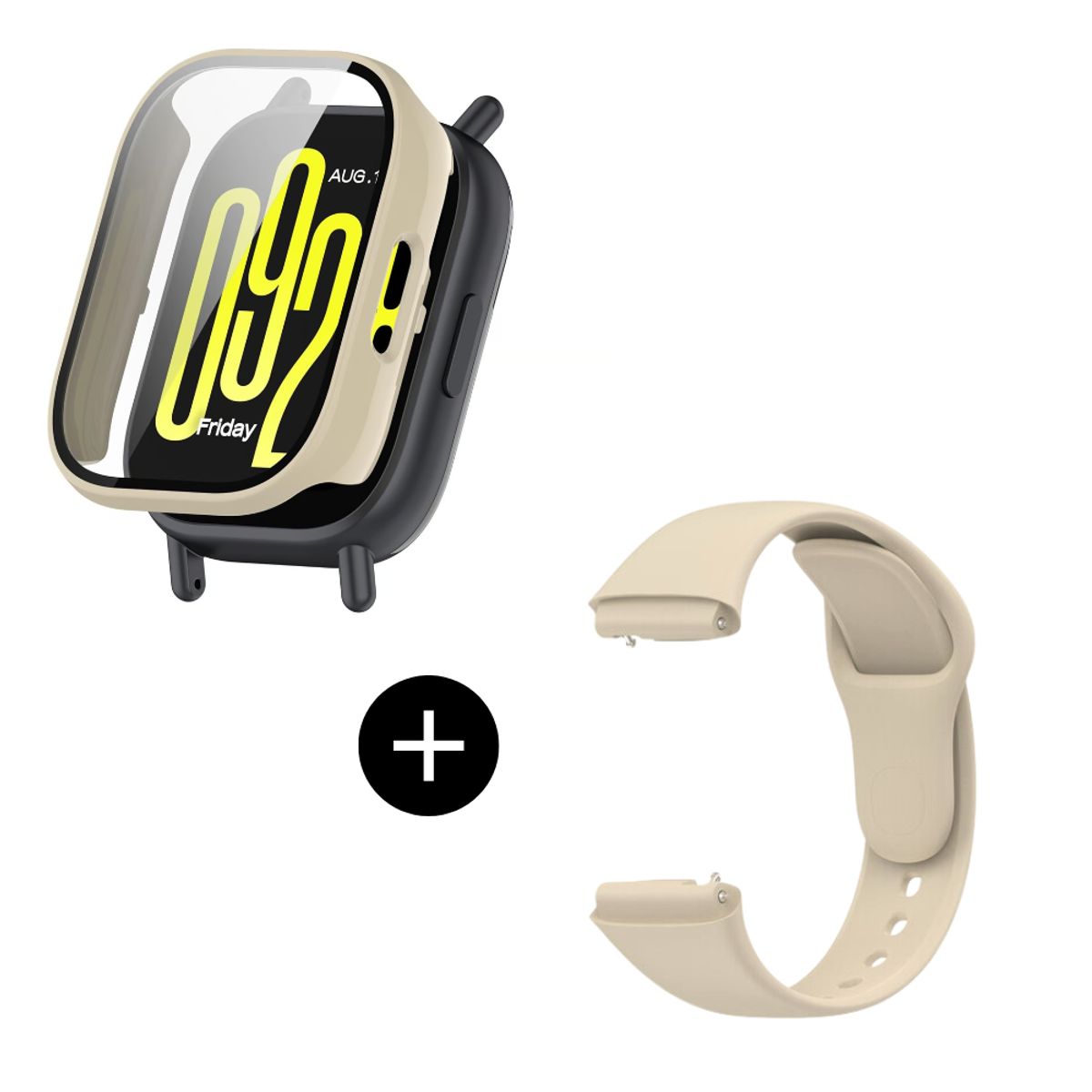 GENERICO - Pack case protector beige + correa beige para Redmi MI Watch 5 Active
