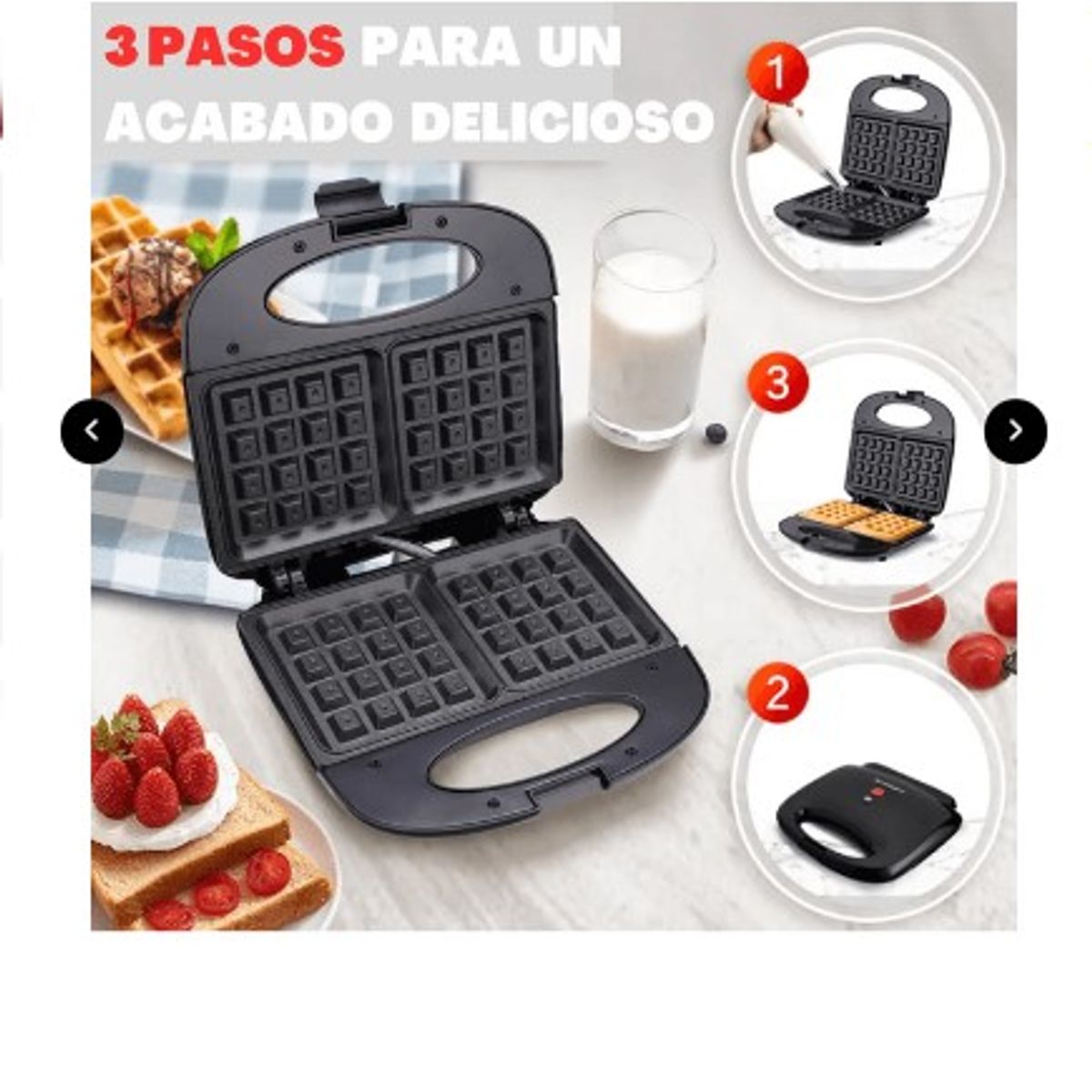 GENERICO - Wafflera Doble Cara 850w RAF Maquina Antiadherente de Gofres Negro
