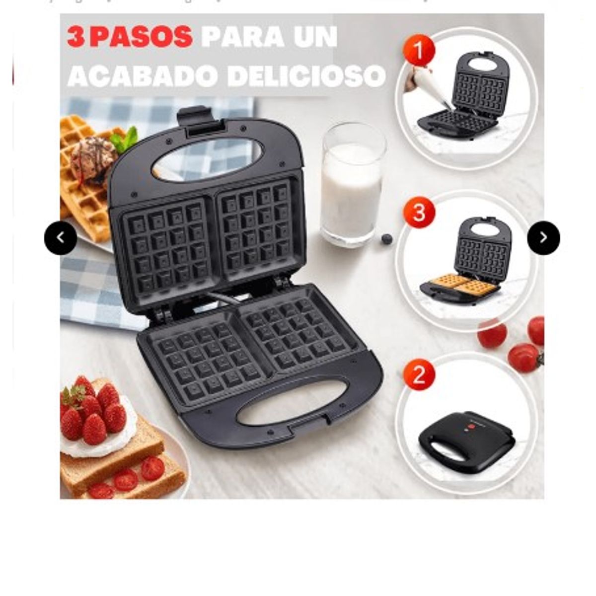 GENERICO - Wafflera Doble Cara 850w RAF Maquina Antiadherente de Gofres Negro