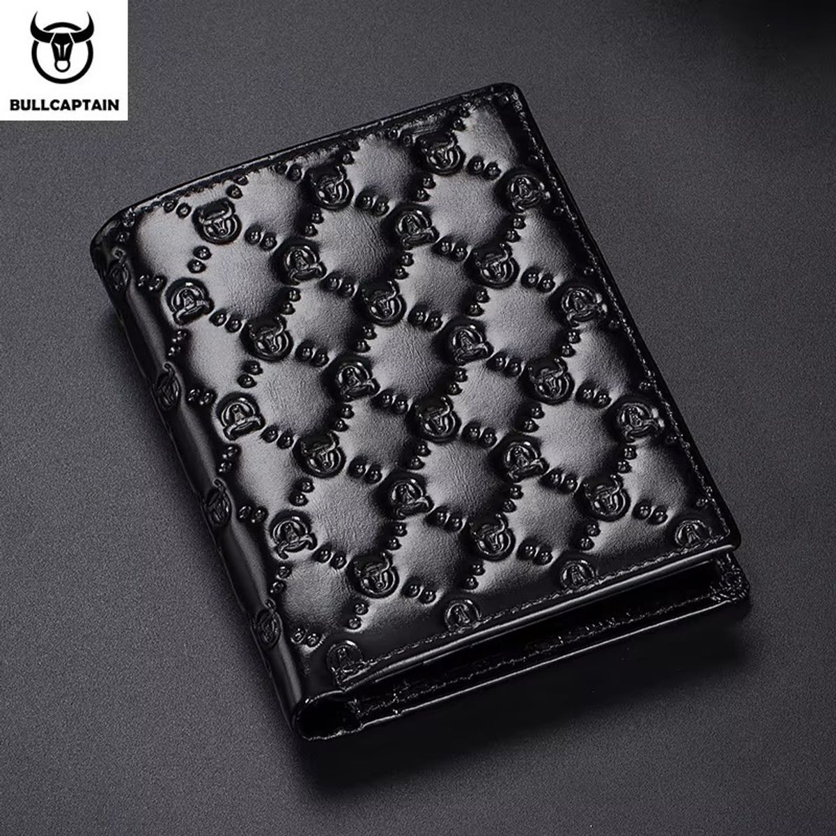 BULLCAPTAIN - BullCaptain - Billetera de Cuero QB-0204-V-BK Mate Negro - Negro