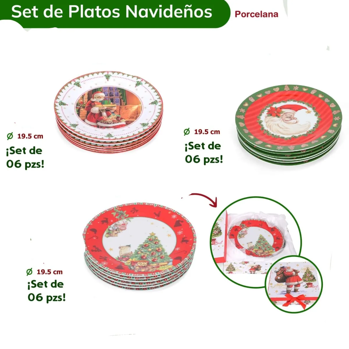 GENERICO - Set de Platos Navideños Porcelana