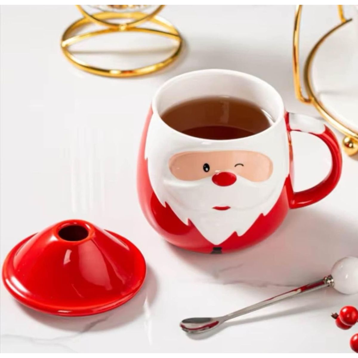 GENERICO - Taza Navideña con tapa de sombrero y cuchara