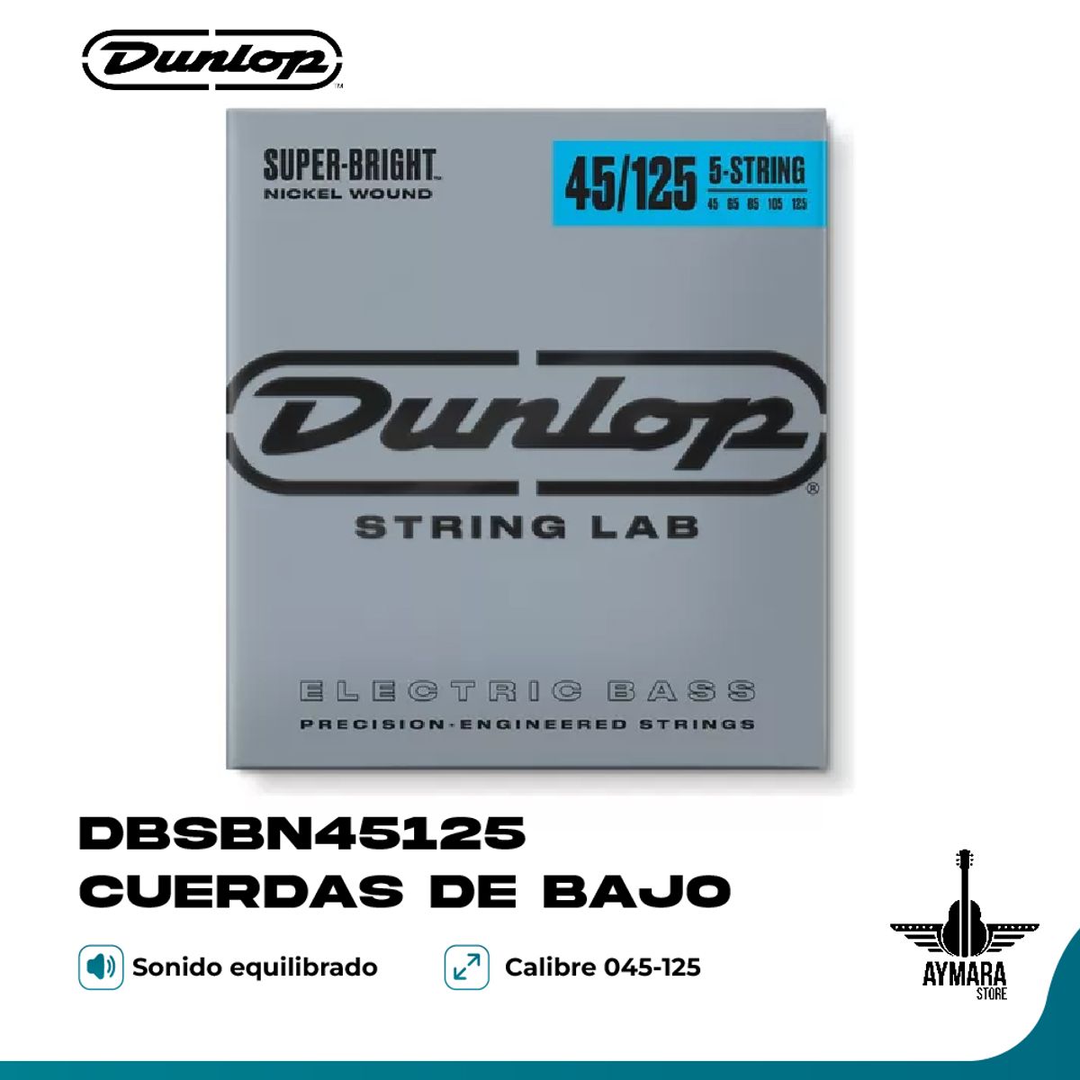 DUNLOP - Dunlop DBSBN45125 Cuerdas de Bajo Eléctrico 45-125 5 Cuerdas