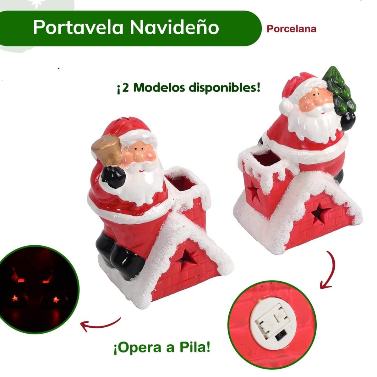 GENERICO - Porta vela navideña de porcelana Papa Noel