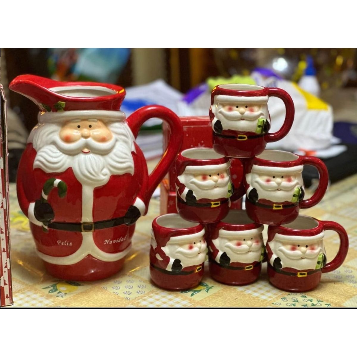 GENERICO - Jarra Navideña con 6 tazas de Papa Noel.