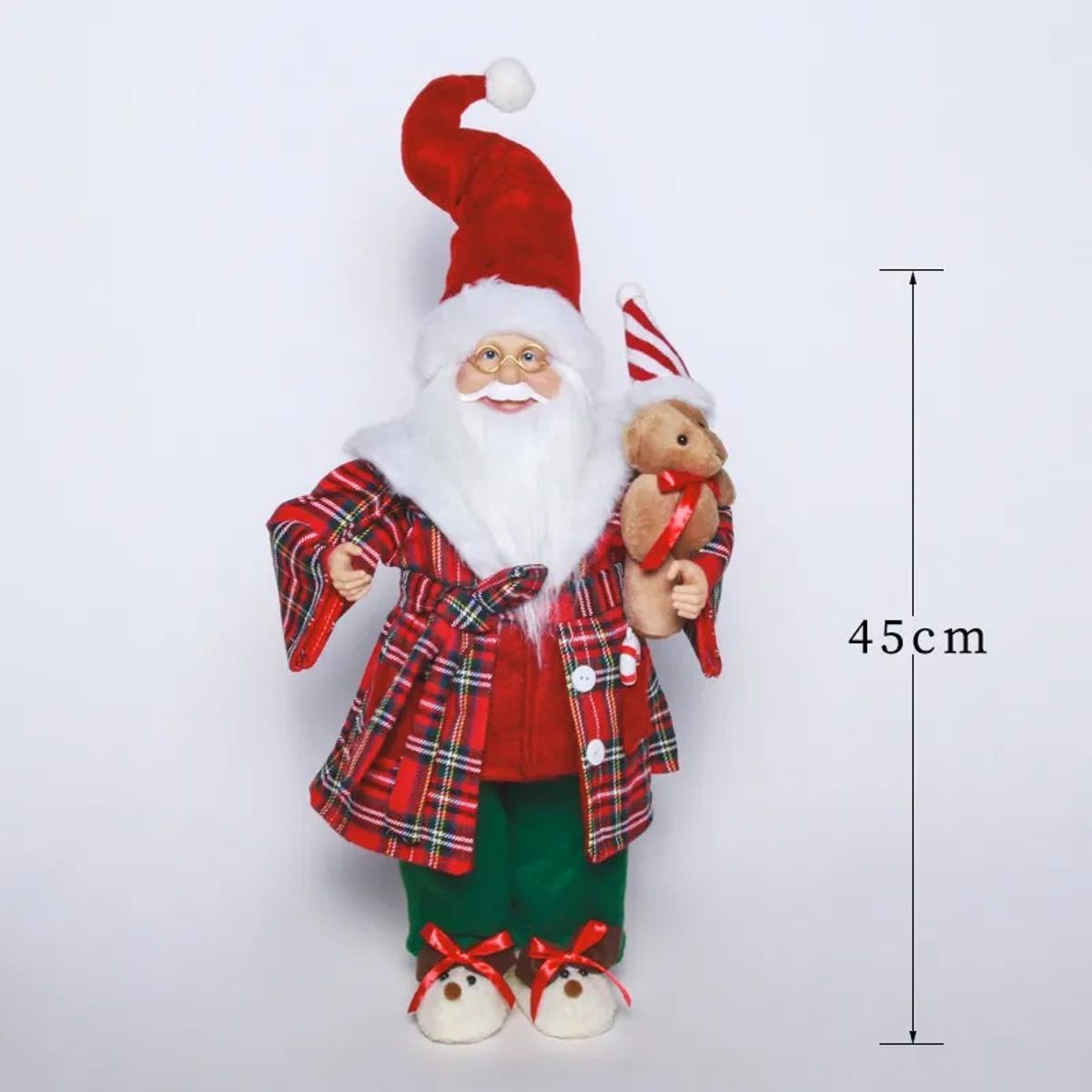 GENERICO - Papá Noel Santa Claus con pijama y osito grande con gorra navideña