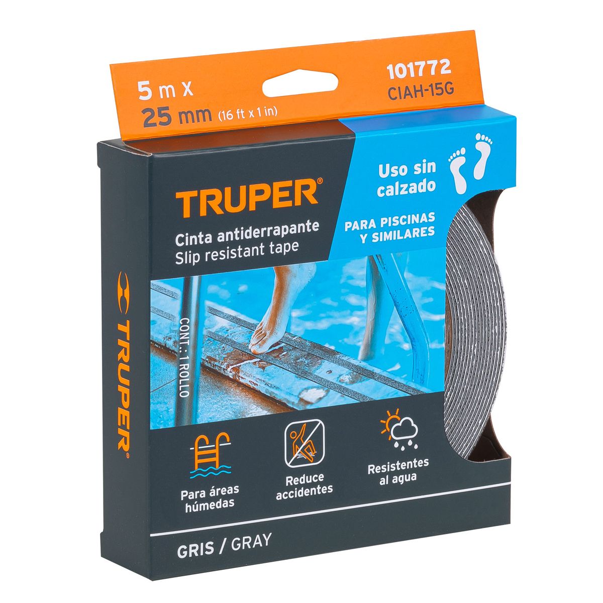 TRUPER - Cinta 1" x 5m Antideslizante Sin abrasivo 101772 Truper