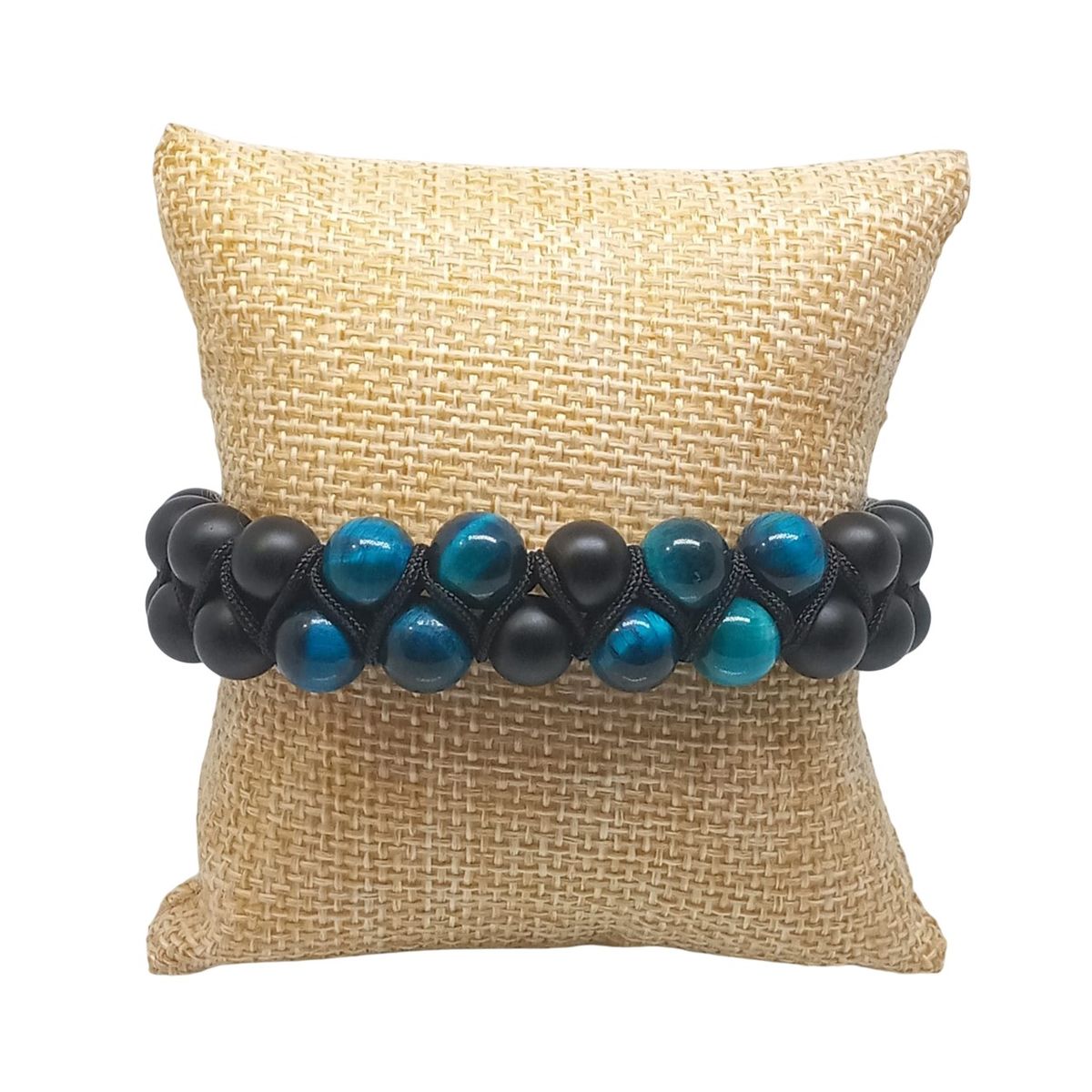 LUCYANA JOYAS Y ACCESORIOS - Pulsera Mujer con Cuarzo Ónix y Ojo de Tigre Azul - Joyas Lucyana