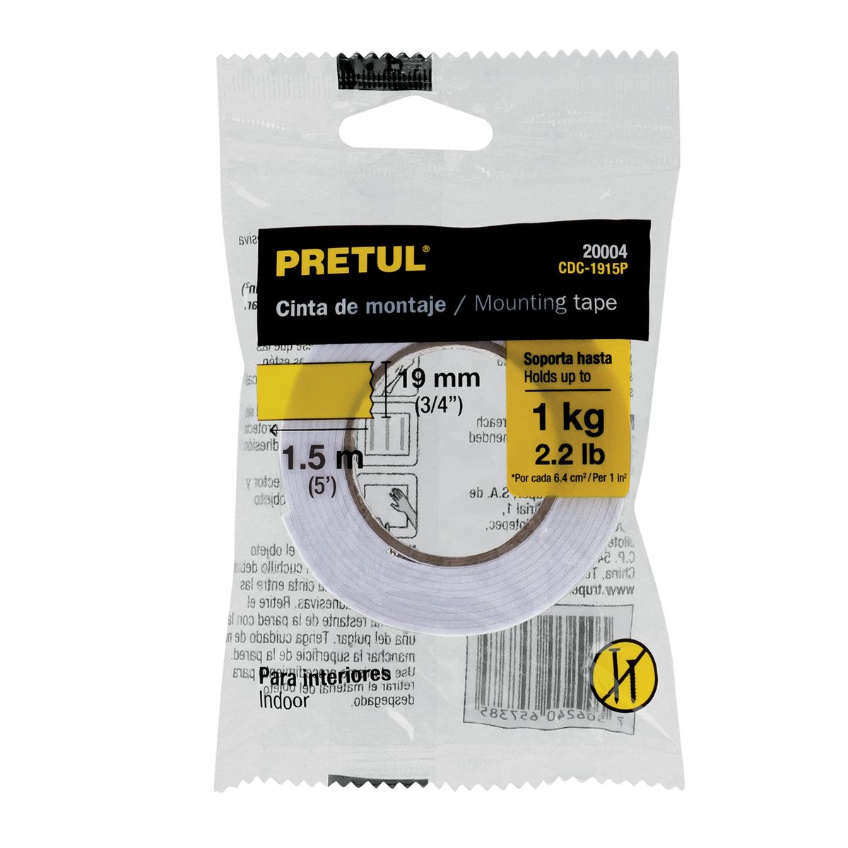 PRETUL - Cinta 3/4" x 1.5m Doble Contacto 20004 Pretul