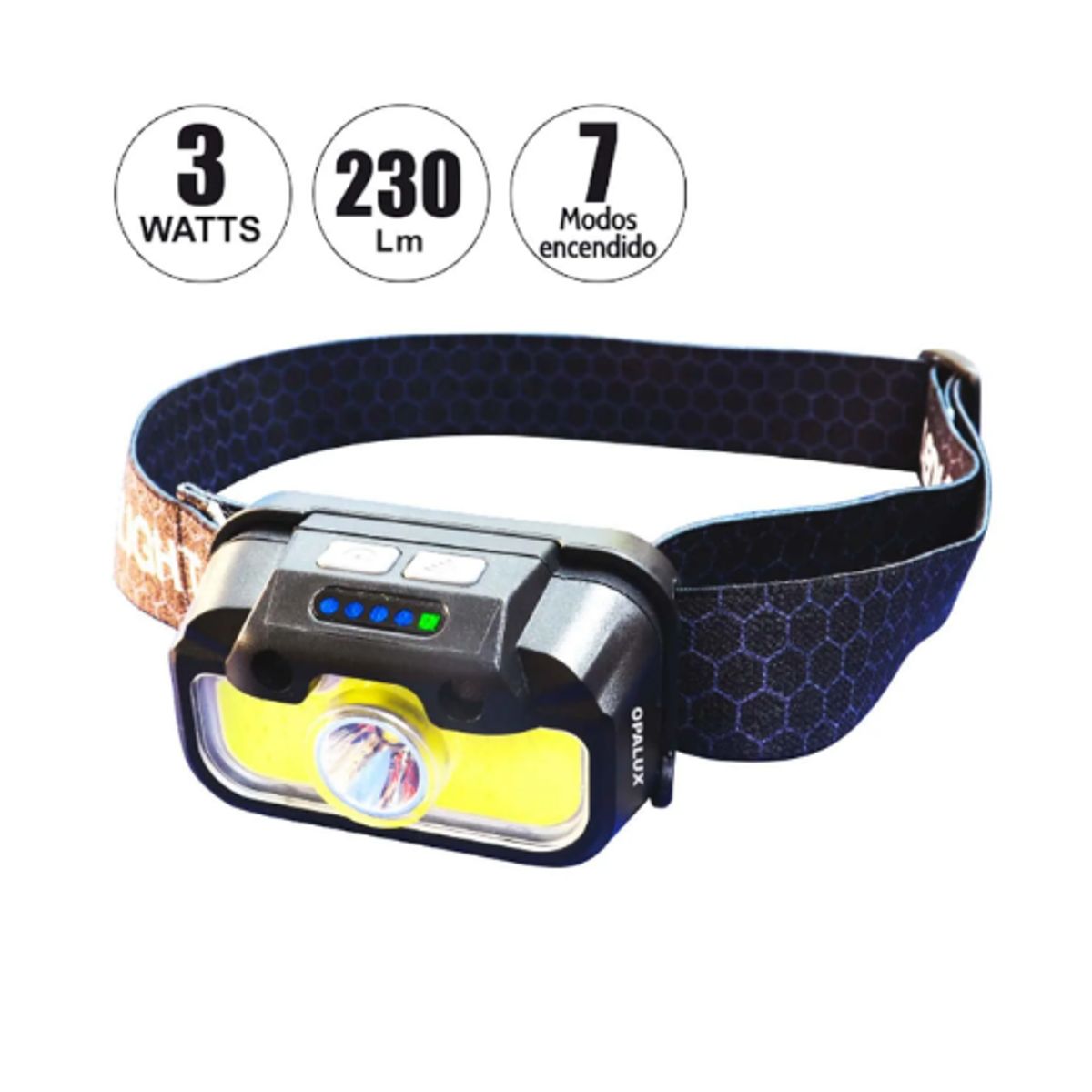 OPALUX - Linterna Frontal LED Recargable 3W 7 Modos OP-3667 OPALUX
