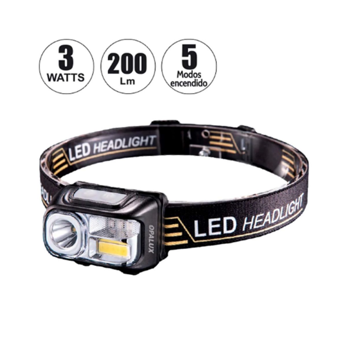 OPALUX - Linterna Frontal LED Recargable 3W 5 Modos OP-3663 OPALUX