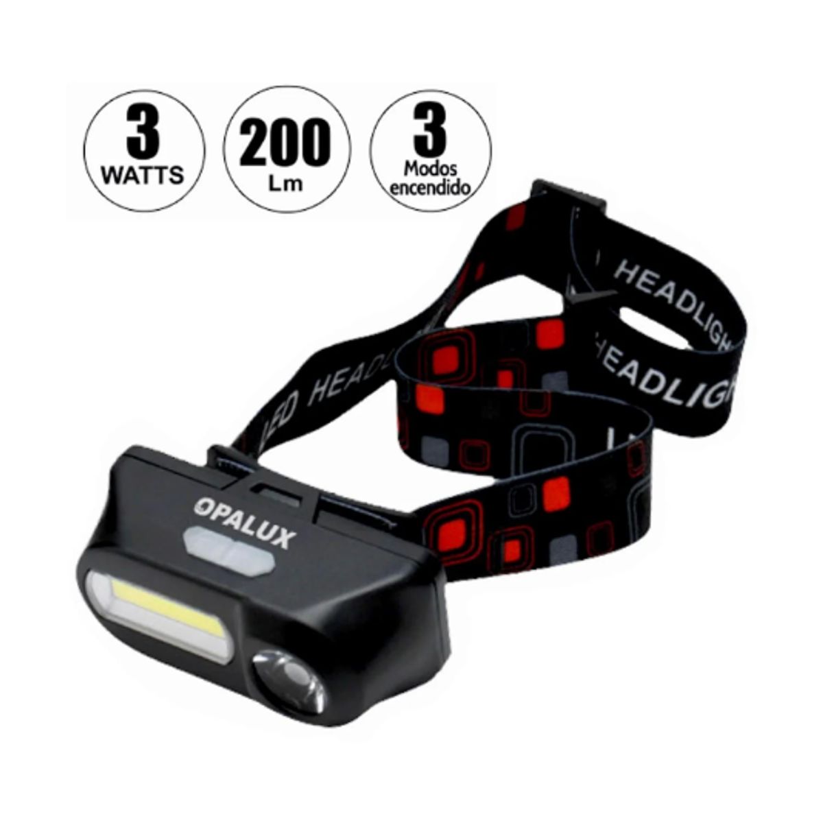 OPALUX - Linterna Frontal LED Recargable 3W 3 Modos OP-3753 OPALUX