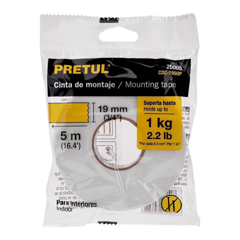 PRETUL - Cinta 3/4" x 5m Doble Contacto 20005 Pretul