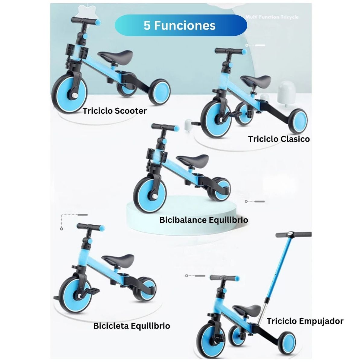 GENERICO - Bicicleta Triciclo 5 en 1 para Niños color Azul
