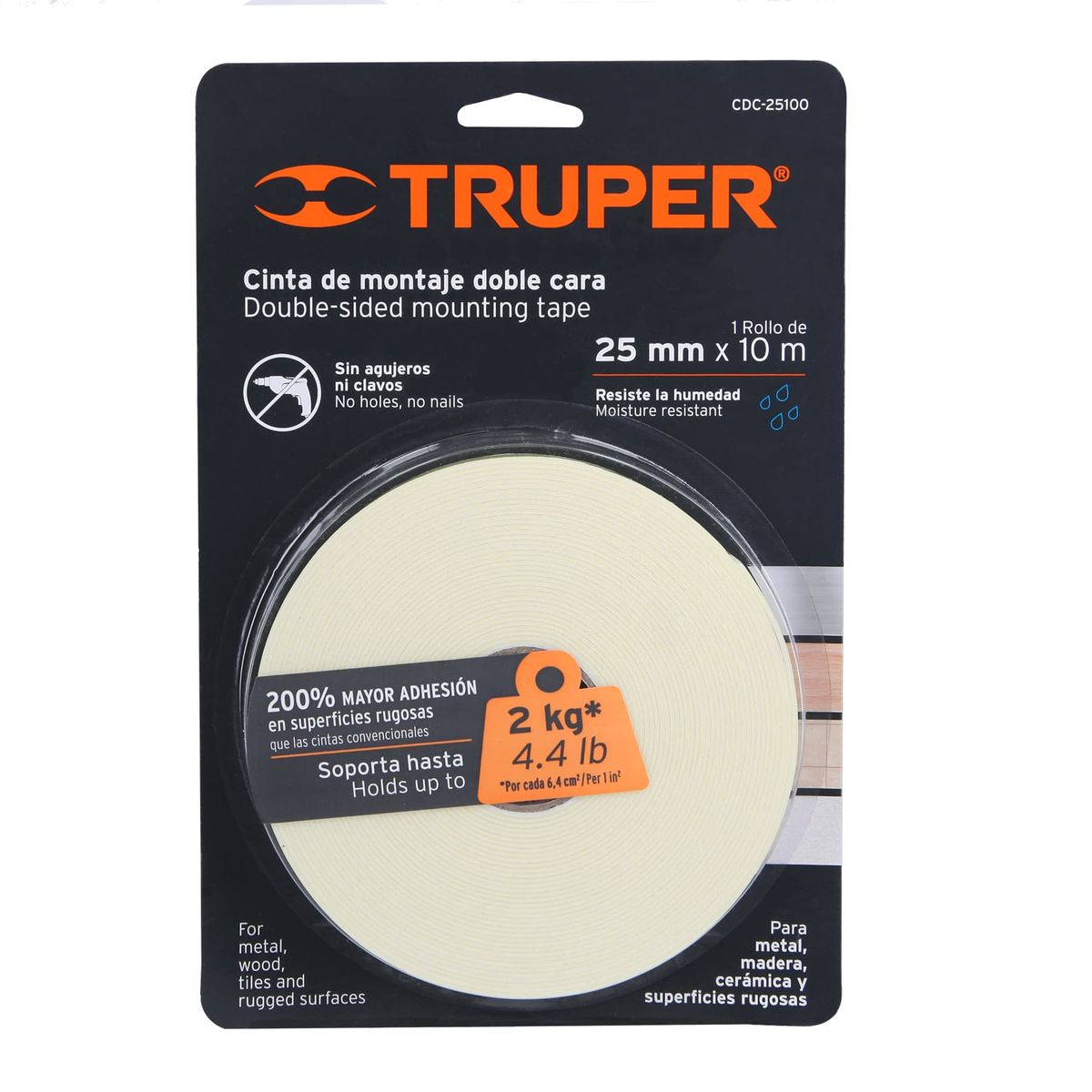 TRUPER - Cinta 1" X 10m Doble Contacto 11728 Truper