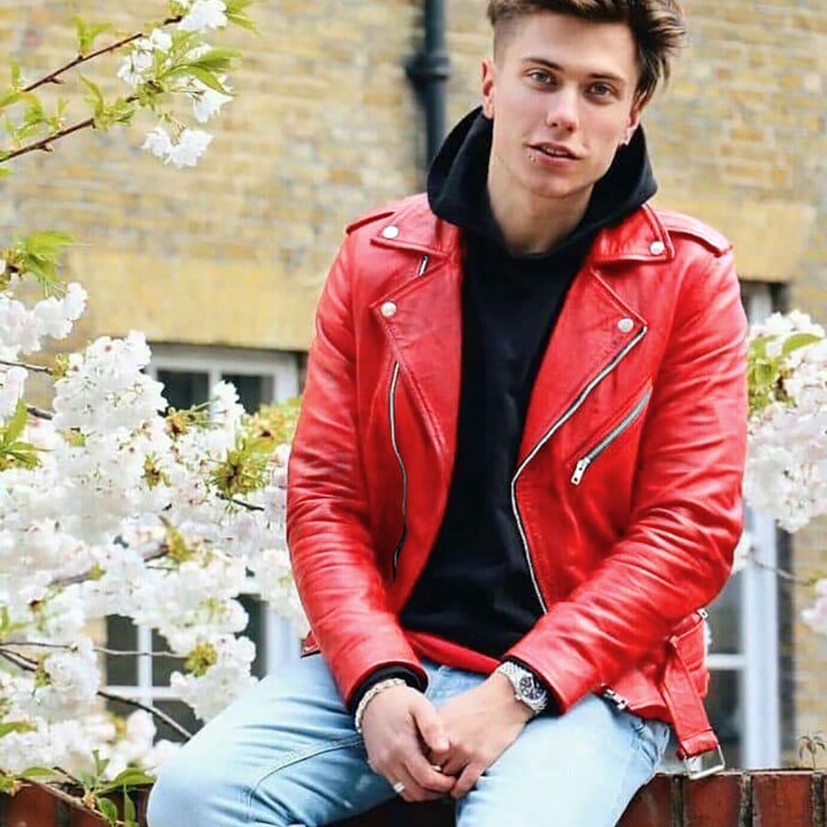 GENERICO - Chaqueta EC DESIGN Biker Hombre Cuero Sintético Rojo