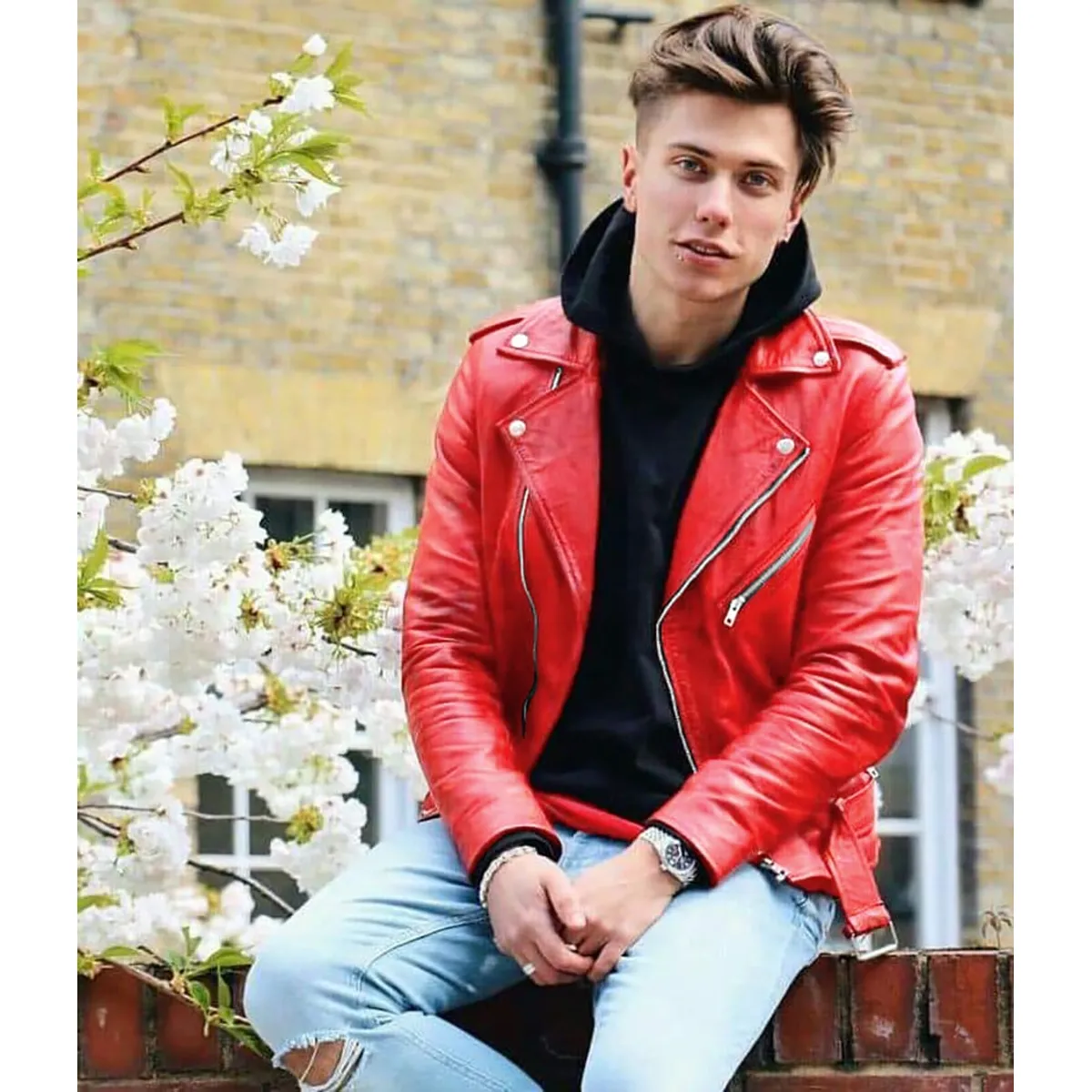 GENERICO - Chaqueta EC DESIGN Biker Hombre Cuero Sintético Rojo