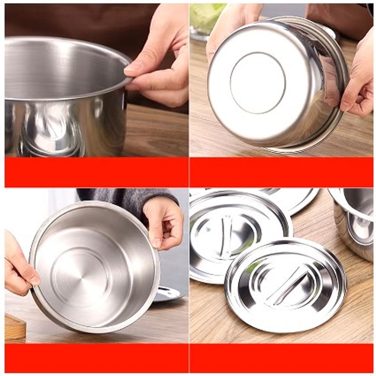 GENERICO - Set X 3  Bowls 16-18-20 cm con Tapa en Acero Inox.