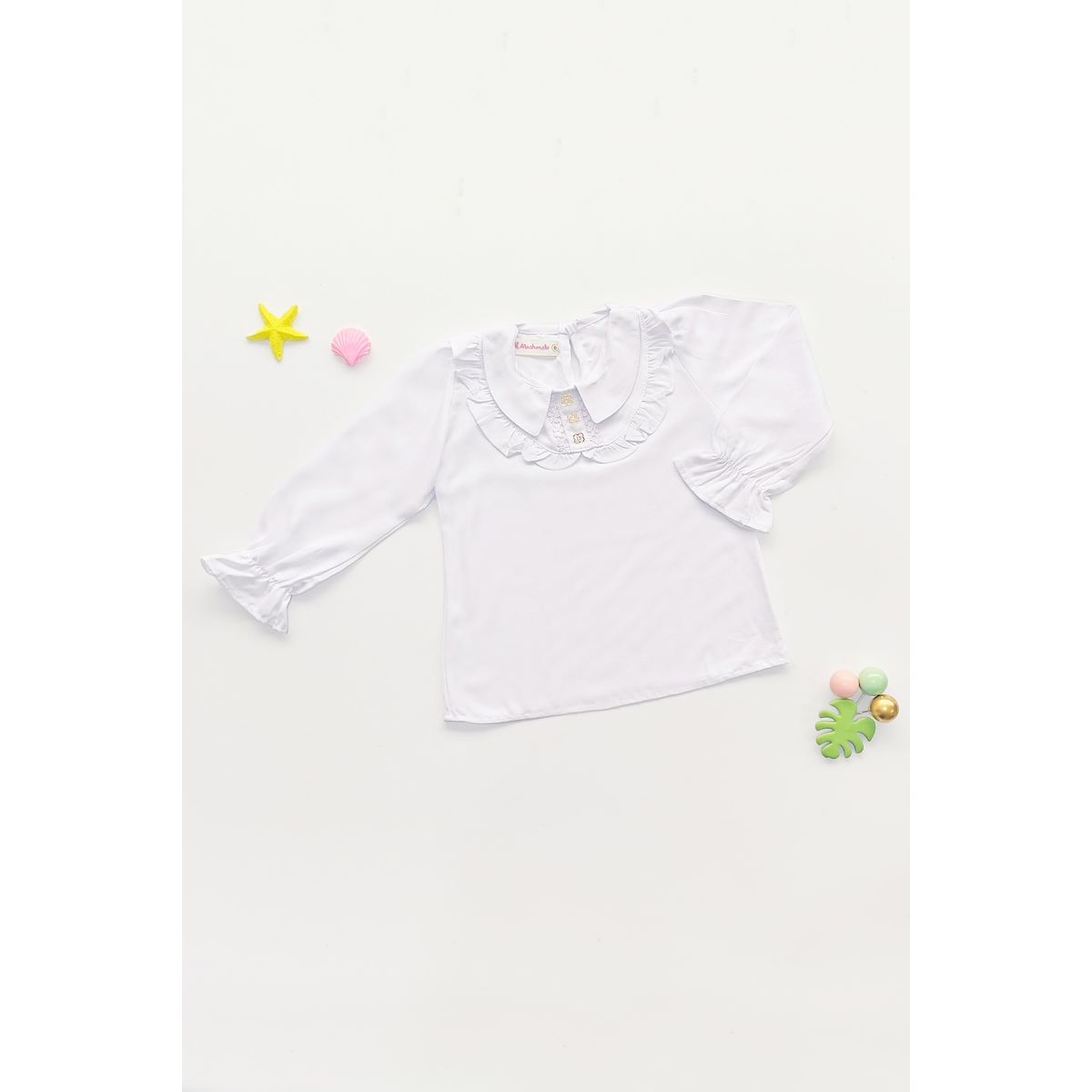 KIDS MASHMELO - Blusa para Niña con Cuello BB Volantes y Pechera - Kids Mahmelo