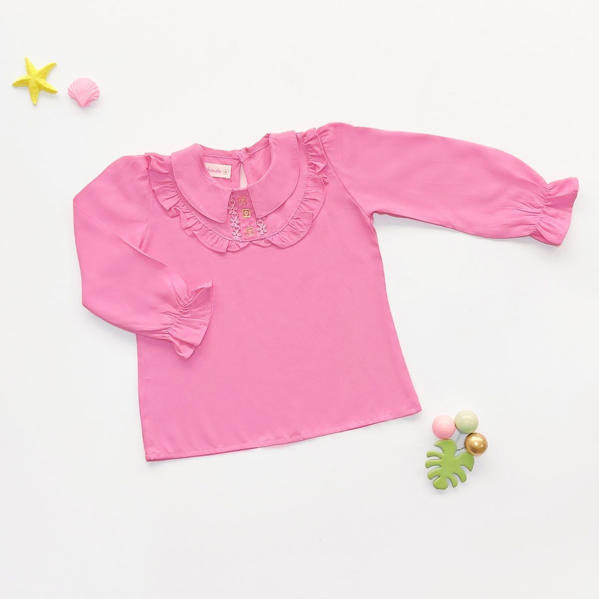 KIDS MASHMELO - Blusa para Niña con Cuello BB Volantes y Pechera - Kids Mahmelo