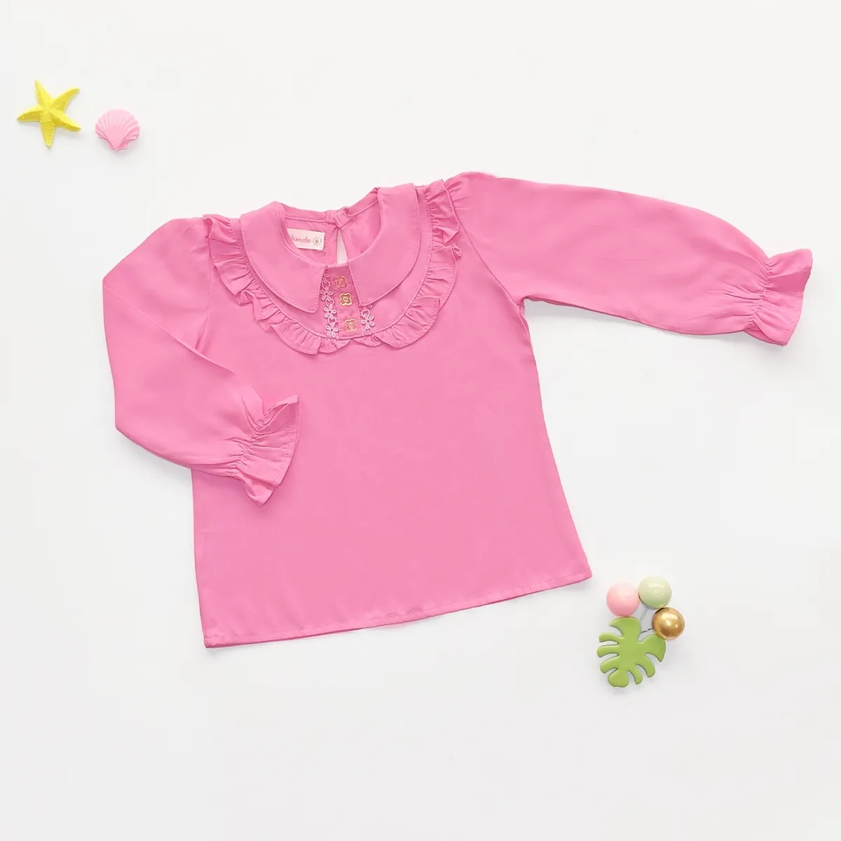 KIDS MASHMELO - Blusa para Niña con Cuello BB Volantes y Pechera - Kids Mahmelo
