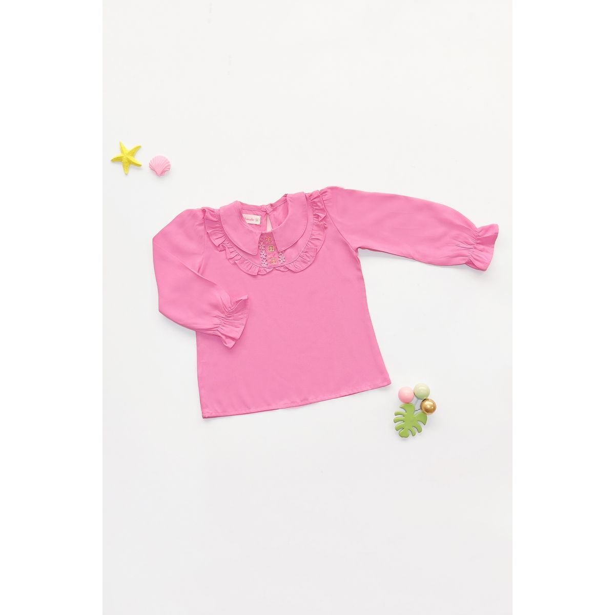 KIDS MASHMELO - Blusa para Niña con Cuello BB Volantes y Pechera - Kids Mahmelo