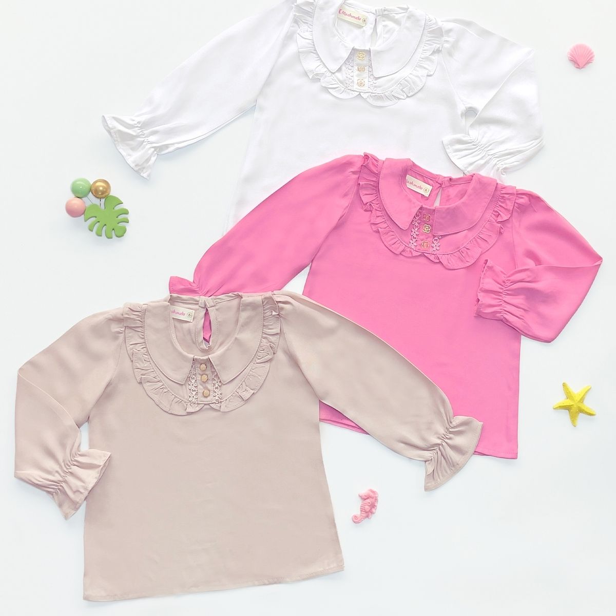 KIDS MASHMELO - Blusa para Niña con Cuello BB Volantes y Pechera - Kids Mahmelo