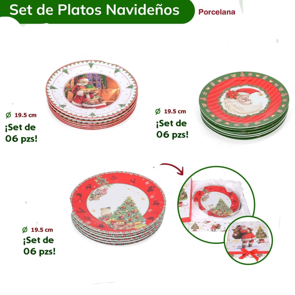 GENERICO - Set de Platos Navideños Porcelana