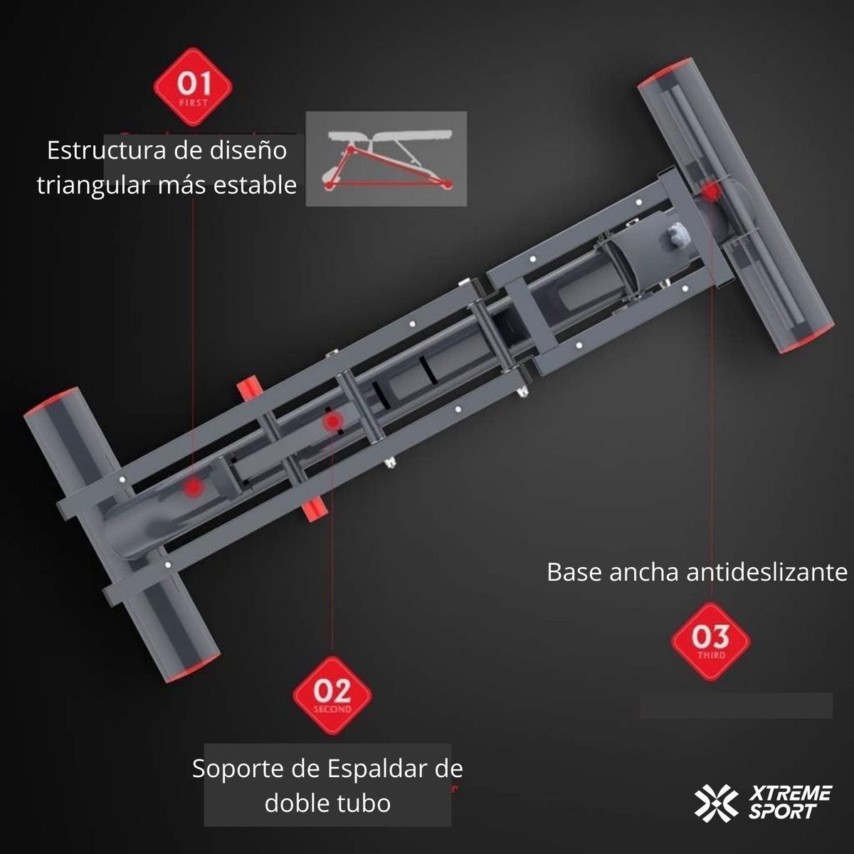XTREME SPORT - Banca de Pesas Libre Ajustable Inclinación Plana